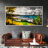 Tropical Paradise, Ocean Landscape, Coastal Wall Art, Framed Canvas Print, Beach House Decor, Living Room Art, Modern Nautical Art