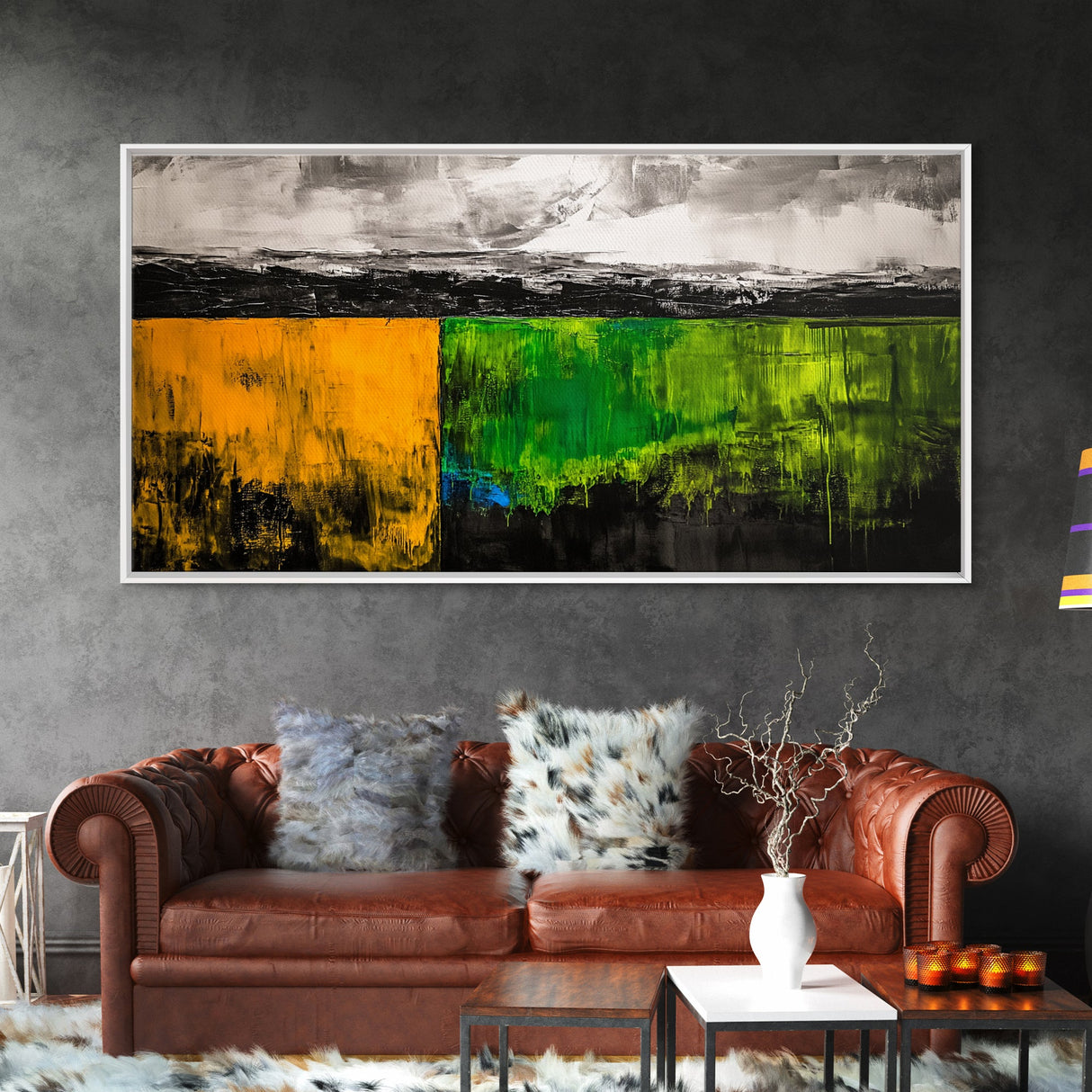 Abstract Landscape, Minimalist Art, Modern Wall Decor, Framed Canvas Print, Green and Gold Wall Art, Contemporary Home Decor