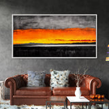 Sunset Glow, Dramatic Sky, Scenic Landscape, Bold Colors, Rustic Nature, Framed Canvas Print, Fall Decor, Living Room Wall Art