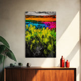 Colorful Prairie, Abstract Fields, Bright Wildflowers, Framed Canvas Print, Vibrant Wall Art, Boho Home Decor, Living Room Statement