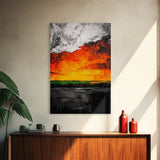 Fiery Sunset, Abstract Landscape, Vibrant Colors, Warm Tones, Fall Wall Decor, Bold Statement Art, Living Room Art, Framed Canvas Print