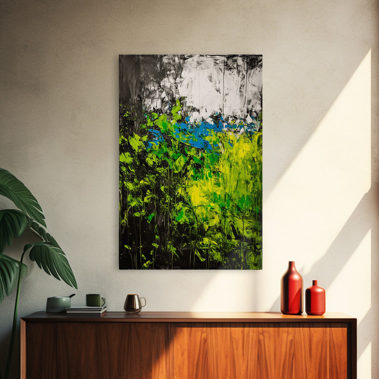 Vibrant Foliage, Green Leaves, Nature Painting, Abstract Landscape, Framed Canvas Print, Botanical Art, Boho Decor, Bedroom Wall Art
