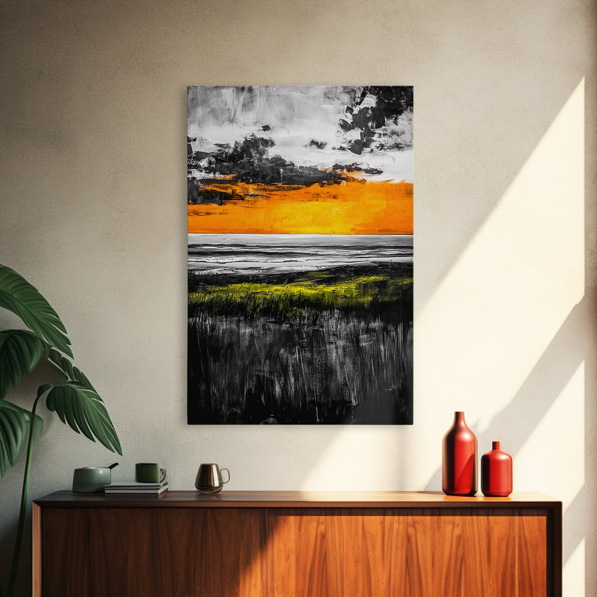 Sunset Glow, Orange Sky, Dramatic Landscape, Fall Wall Art, Framed Canvas Print, Nature Painting, Living Room Wall Art, Autumn Decor