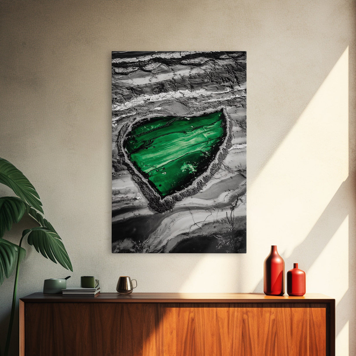 Emerald Pool, Abstract Geode, Nature Art, Textured Painting, Framed Canvas Print, Modern Earth Tones, Office Wall Art, Luxe Home Decor