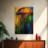 Jellyfish Abstract Art, Vibrant Ocean Painting, Colorful Marine Life Decor, Coastal Nautical Gift, Beach House Wall Art, Canvas Print