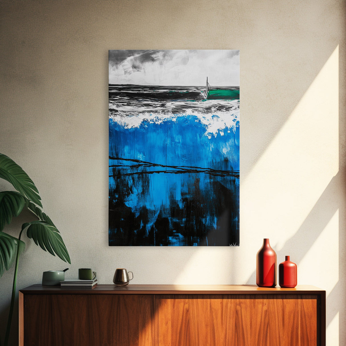 Ocean Waves, Abstract Seascape, Blue Wall Art, Coastal Decor, Modern Nautical, Large Wall Art, Living Room, Canvas Print, Gift Idea