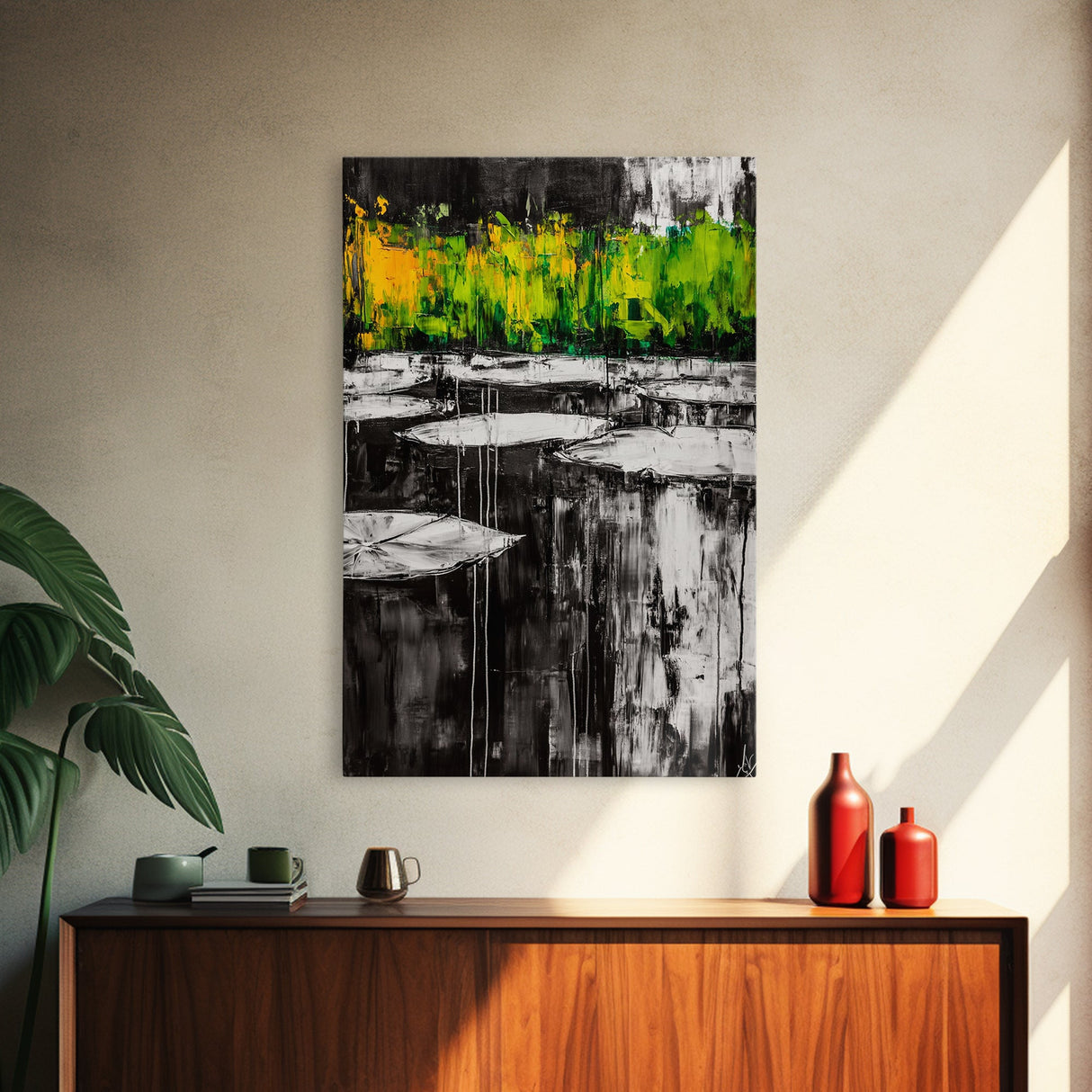 Water Lilies, Abstract Pond Art, Zen Nature Decor, Peaceful Landscape, Serene Greenery, Modern Home Style, Canvas Print, Living Room