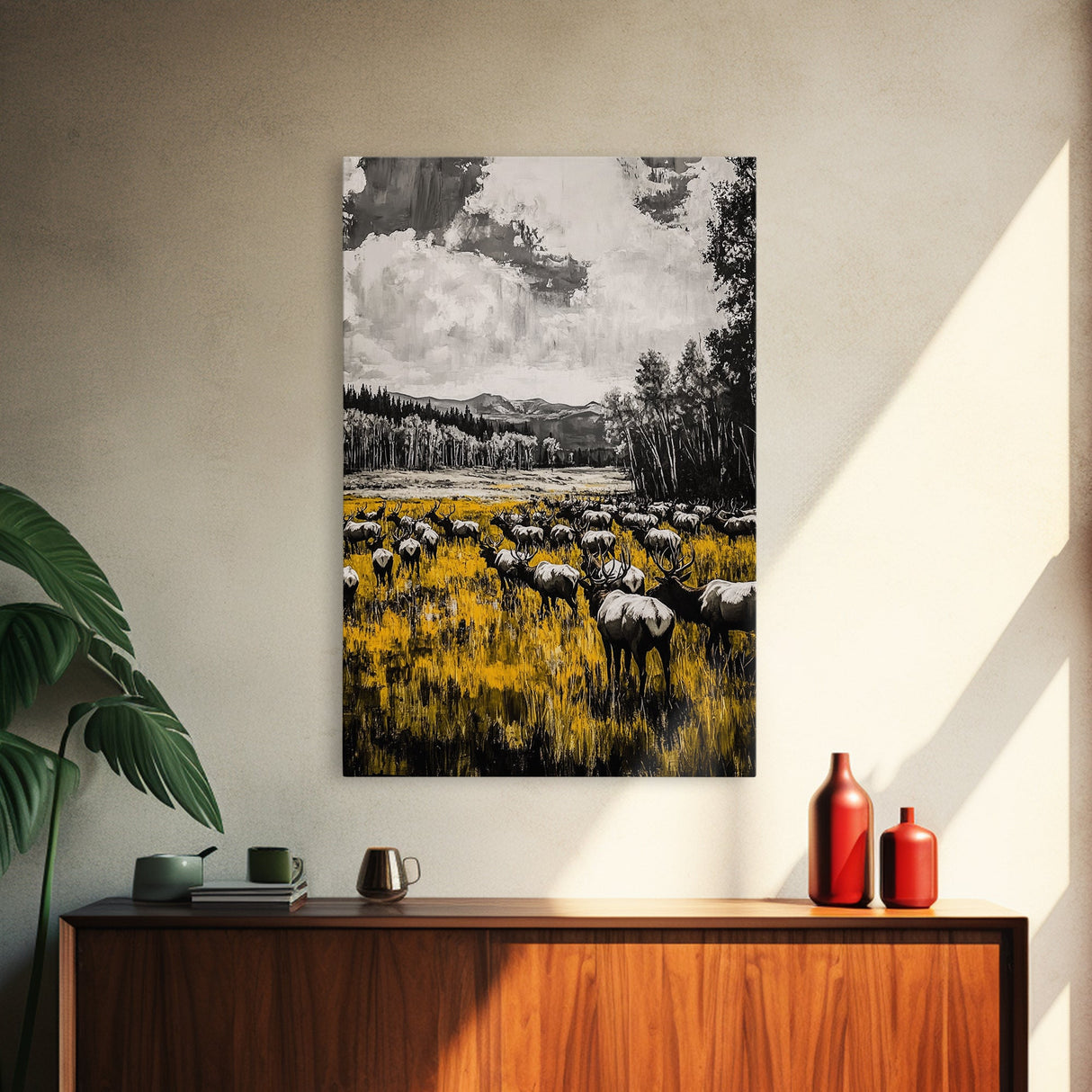 Elk Herd, Autumn Field, Wildlife Wall Art, Canvas Print, Rustic Home Decor, Cabin Aesthetic, Mountain Scene, Nature Photography