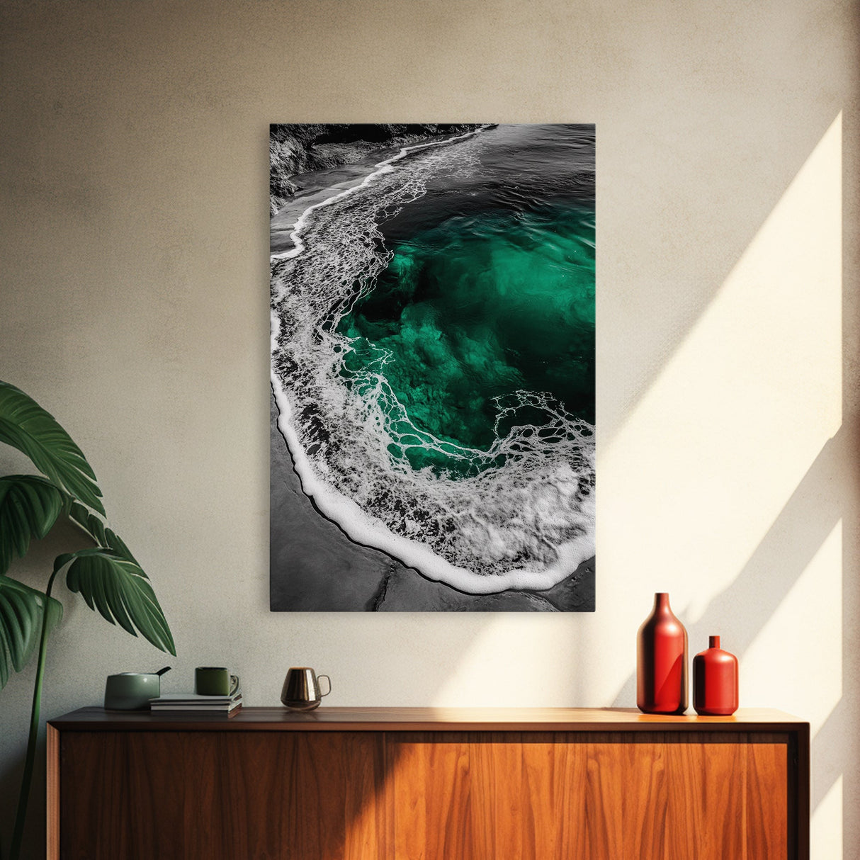 Ocean, Emerald Waters, Coastal Wall Art, Framed Canvas Print, Beach Aesthetic, Nautical Decor, Sea Foam Waves, Tranquil View