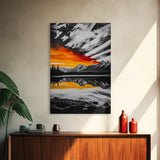 Fiery Sunset, Mountain Reflection, Canvas Print, Lake Wall Art, Nature Photography, Rustic Decor, Living Room Art, Fall Color Palette