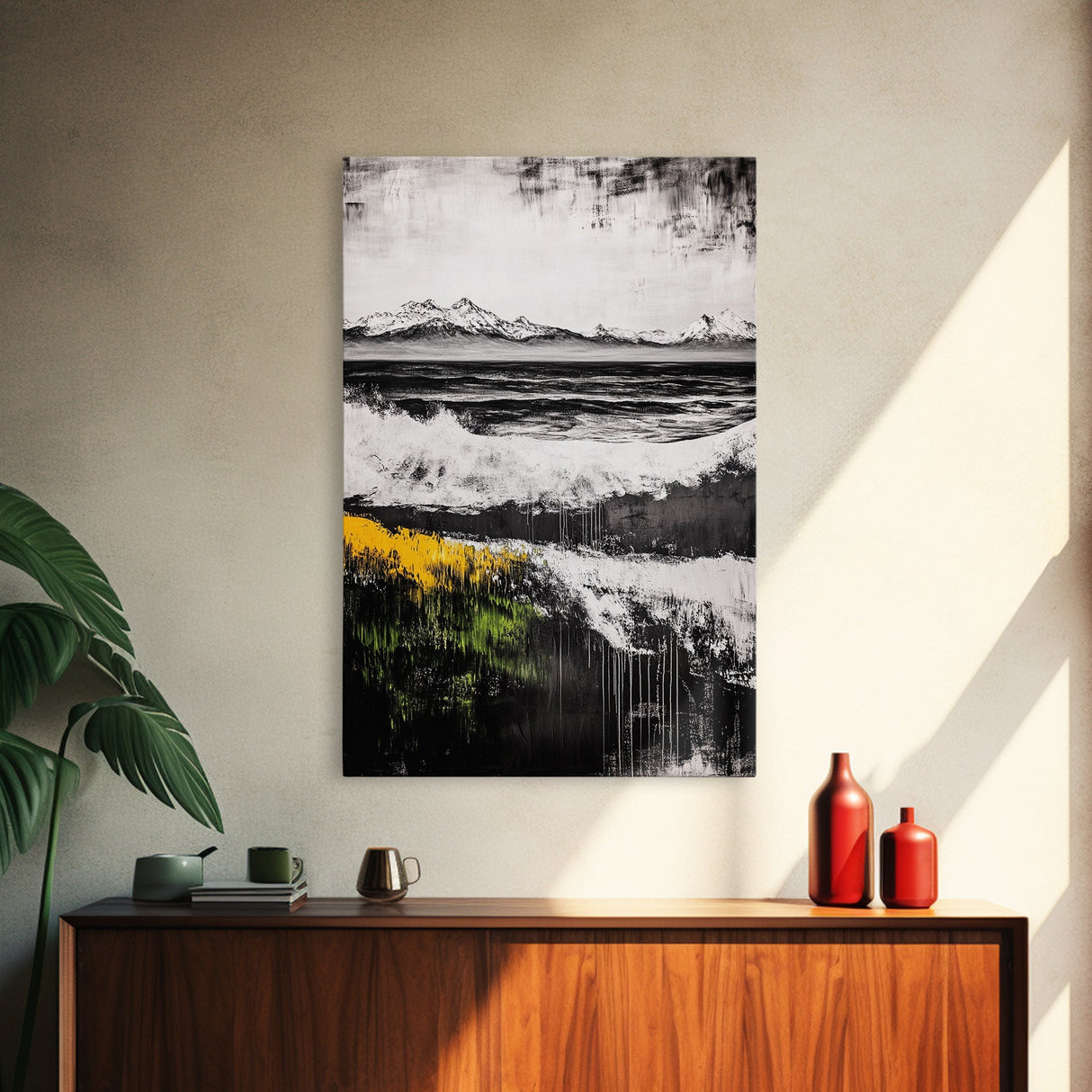 Mountain Sunset, Bold Colors, Abstract Landscape, Framed Canvas Print, Fall Wall Art, Rustic Home Decor, Large Wall Painting