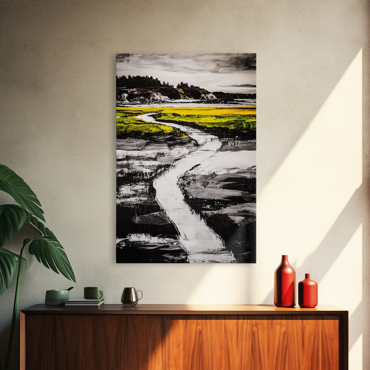 Abstract Reflection, Mountain Lake, Fall Colors, Framed Canvas Print, Nature Inspired Art, Modern Wall Decor, Dining Room Art
