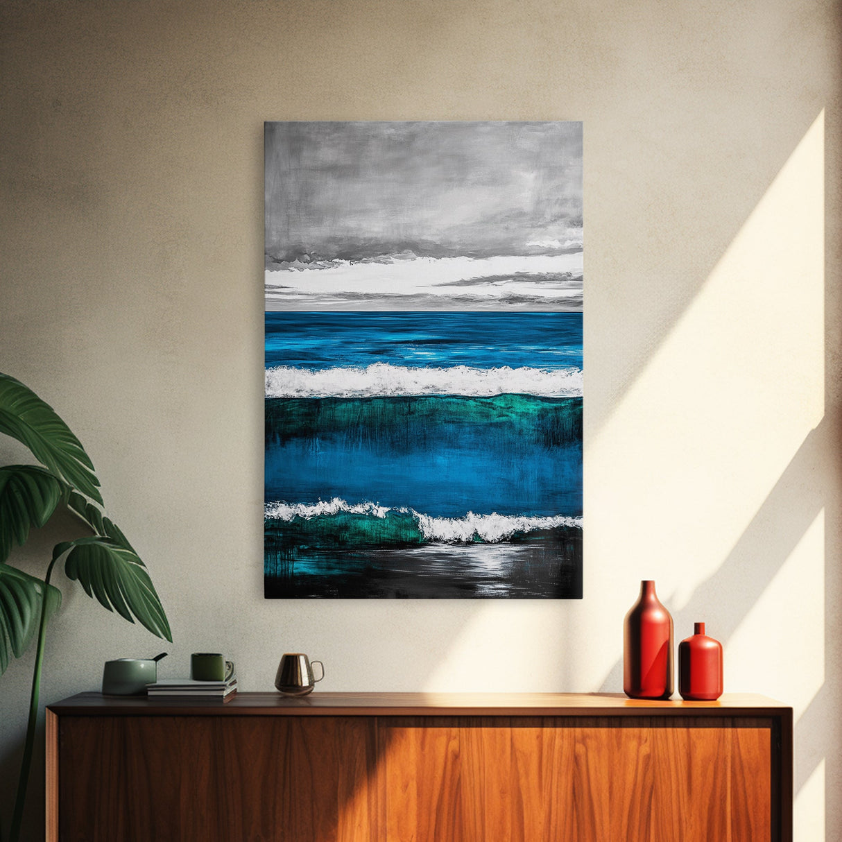 Ocean Waves, Coastal Abstract, Bold Blue, Canvas Print, Beach Wall Art, Modern Minimalist Painting, Bedroom Wall Decor