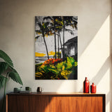 Palm Trees, Beach House, Tropical Sunset, Framed Canvas Print, Coastal Wall Art, Boho Art, Bedroom Wall Art, Vacation Vibes