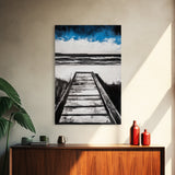 Wooden Path, Beach Walk, Ocean Waves, Framed Canvas Print, Coastal Decor, Minimalist Wall Art, Modern Living Room Art