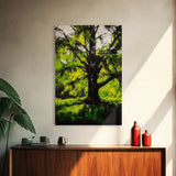 Majestic Tree, Forest Green, Nature Inspired, Framed Canvas Print, Botanical Wall Art, Office Wall Decor, Boho Landscape