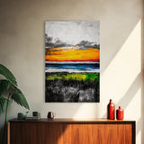 Vibrant Sunset, Ocean Horizon, Dramatic Sky, Framed Canvas Print, Coastal Home Decor, Living Room Wall Art, Abstract Art