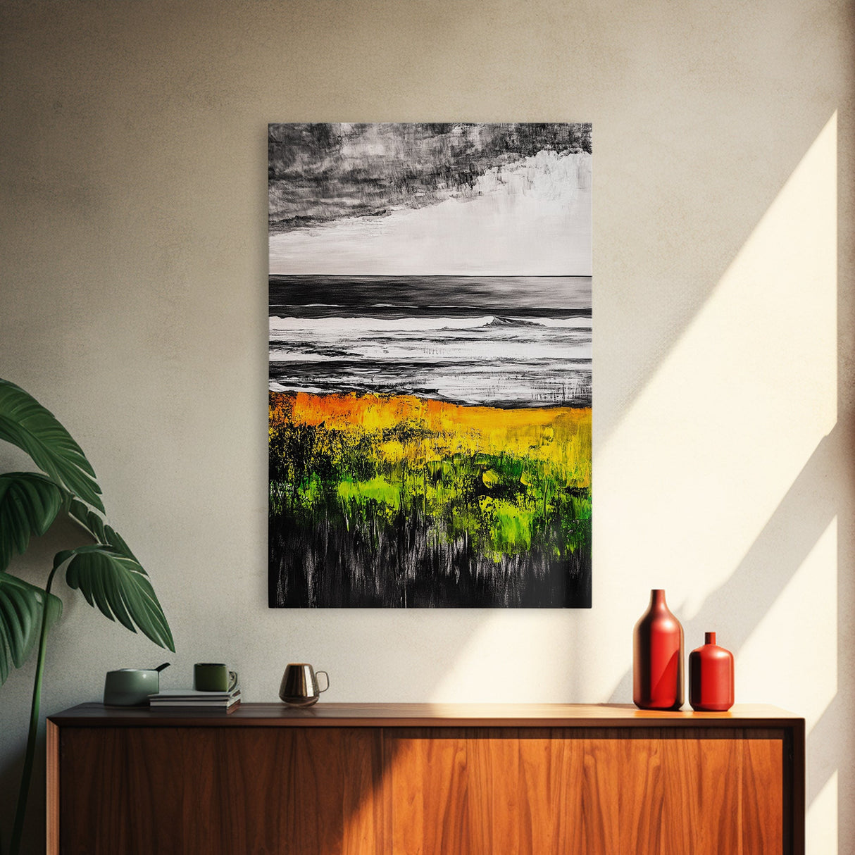 Golden Meadow, Wild Grasses, Tranquil Beach, Framed Canvas Print, Nature Wall Art, Fall Decor, Minimalist Landscape