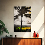 Palm Tree, Tropical Wall Art, Beach House Decor, Relaxing Coastal Print, Island Aesthetic, Monochrome Painting, Framed Canvas Print