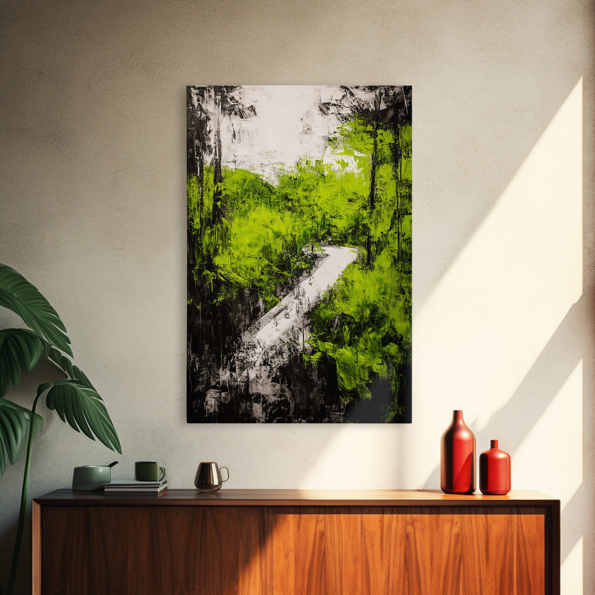 Greenery Path, Enchanted Forest, Nature Trail, Framed Canvas Print, Boho Wall Art, Botanical Home Decor, Living Room Artwork, Cozy Aesthetic