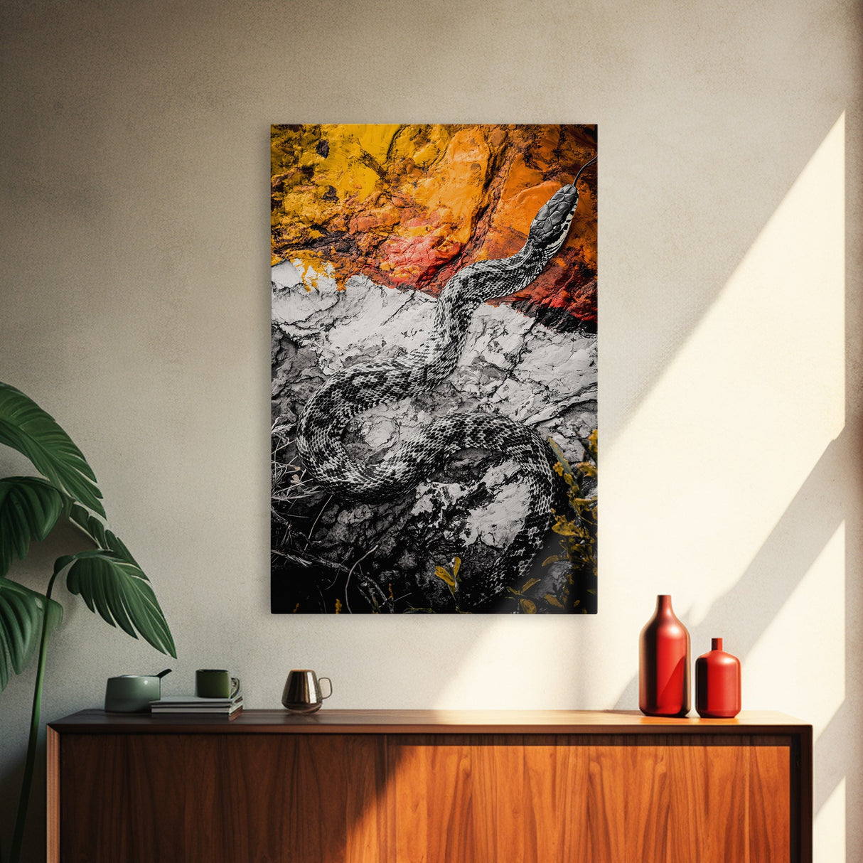 Snake Wall Art, Nature Canvas Print, Wildlife Decor, Rustic Home Art, Black and White Photography, Man Cave Wall Art, Fall Decor