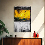Golden Window, Abstract Rustic Wall Art, Black and White with Yellow Accents, Framed Canvas Print, Farmhouse or Entryway Wall Decor