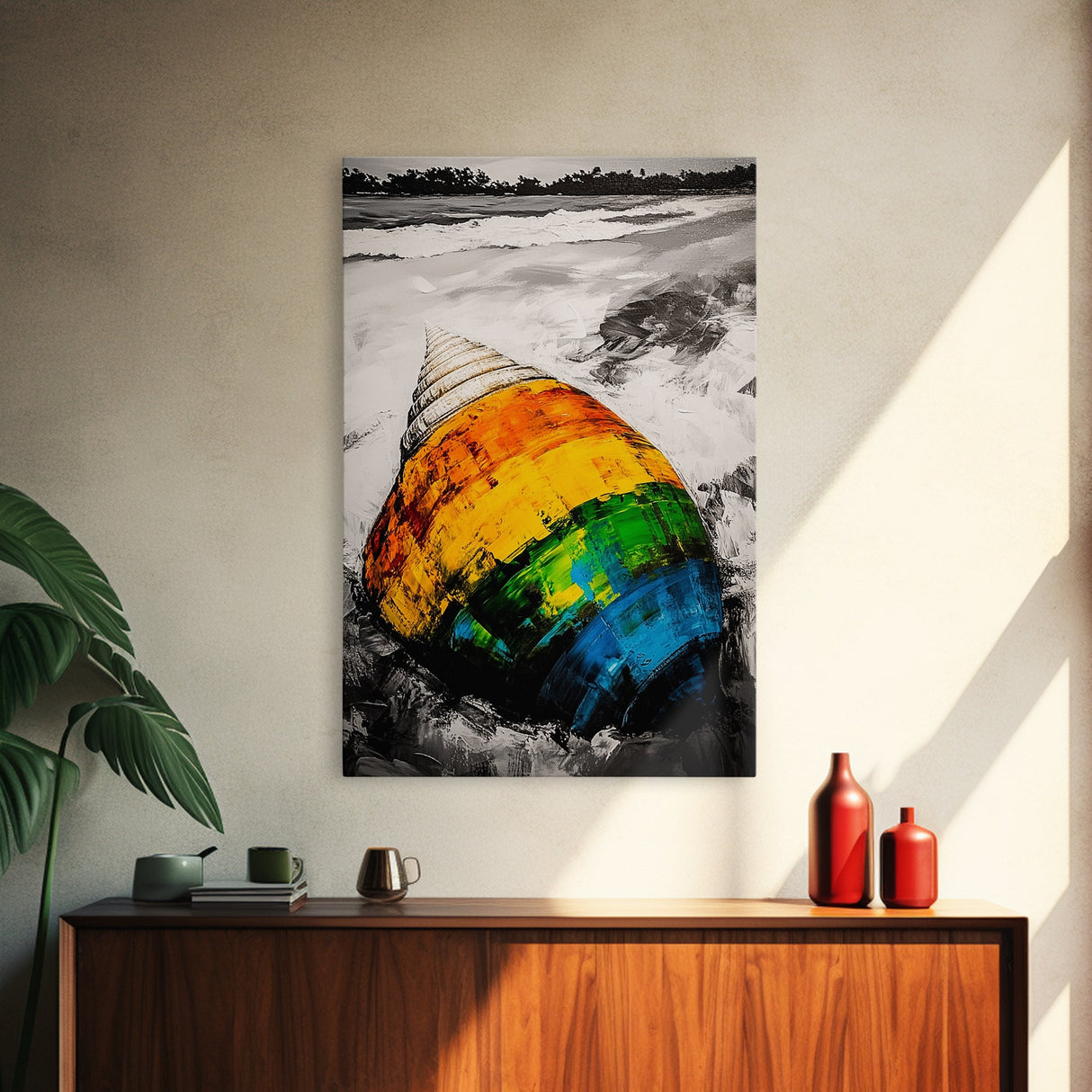 Seashell Painting, Colorful Coastal Art, Beach House Wall Decor, Ocean Inspired Print, Framed Canvas Print, Nautical Wall Art