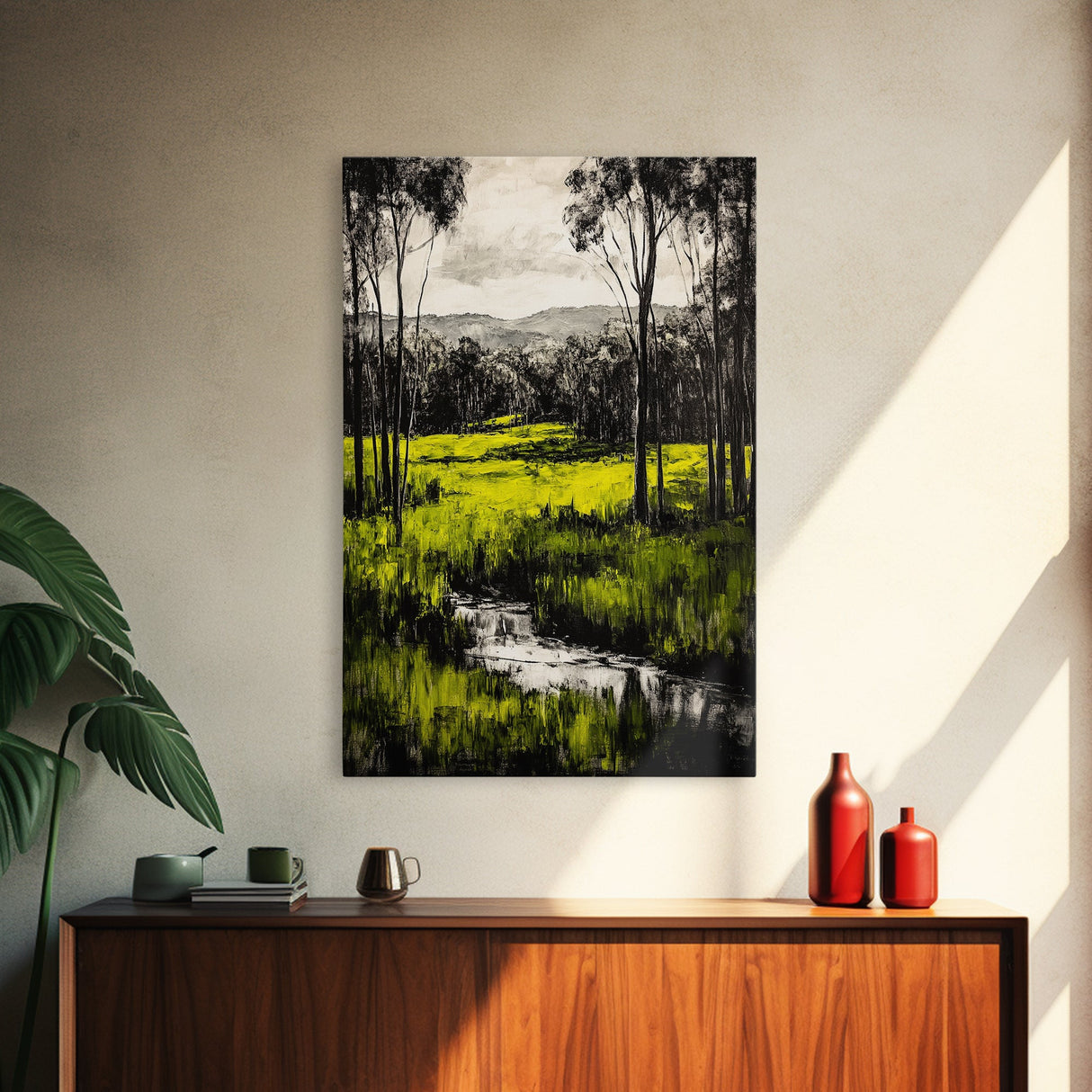Green Meadow, Forest, Landscape Art, Nature Print, Framed Canvas Print, Bedroom Wall Art, Rustic Home Decor, Boho Aesthetic