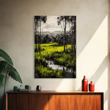 Green Meadow, Forest, Landscape Art, Nature Print, Framed Canvas Print, Bedroom Wall Art, Rustic Home Decor, Boho Aesthetic