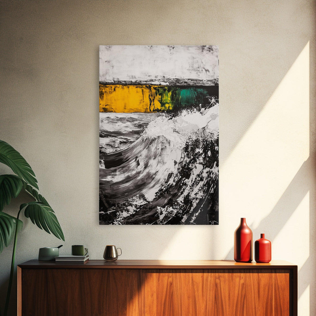 Ocean Waves, Coastal Abstract, White Black Art, Framed Canvas Print, Living Room Decor, Beach House Art, Minimalist Seascape