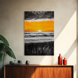 Fiery Sunset, Dramatic Sky, Ocean Scene, Framed Canvas Print, Fall Wall Art, Large Beach Painting, Contemporary Art, Sunset Horizon