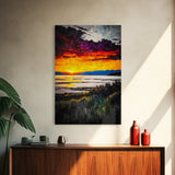 Beach Sunrise, Ocean View, Dramatic Skies, Framed Canvas Print, Large Wall Art, Coastal Home Decor, Serene Landscape, Modern Art