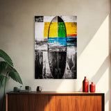 Abstract Surfboard, Colorful Beach Art, Modern Coastal Decor, Surfer Gift, Framed Canvas Print, Boho Wall Art, Bedroom Wall Art