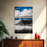 Ocean Wave Painting, Blue Seascape, Modern Coastal Art, Surfing Gift, Large Canvas Print, Beach House Decor, Living Room Wall Art