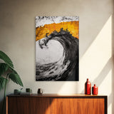 Giant Ocean Wave, Surfer Wall Art, Black and White Beach Print, Coastal Aesthetic, Framed Canvas Print, Ocean Lover Gift, Large Wall Art