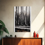 Forest Landscape, Black and White Tree Art, Moody Woodland Scene, Rustic Nature Wall Decor, Cabin Home Artwork, Framed Canvas Print