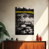 Water Lily, Tranquil Pond Scene, Zen Nature Decor, Floral Botanical Print, Relaxing Bedroom Wall Art, Framed Canvas Print
