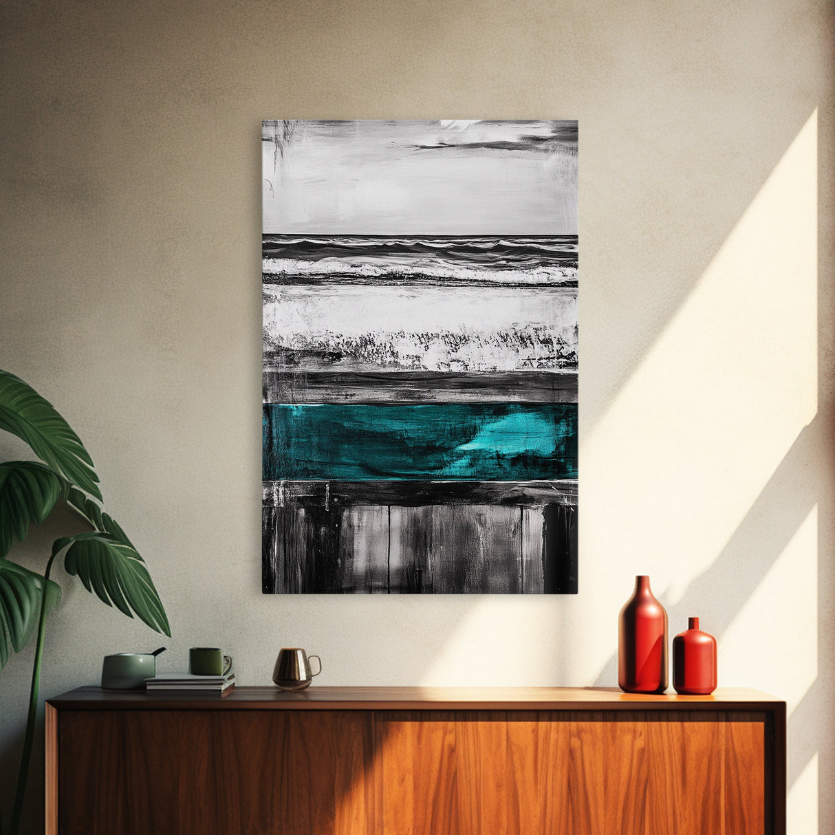 Ocean Waves, Modern Coastal Art, Textured Beach Scene, Nautical Wall Decor, Relaxing Living Room Art, Framed Canvas Print