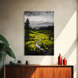 Winding Path, Mountain Meadow, Nature Landscape, Rustic Wall Art, Framed Canvas Print, Farmhouse Decor, Green Hills, Relaxing Art