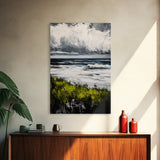 Ocean Waves, Storm Clouds, Coastal Drama, Seascape Wall Art, Framed Canvas Print, Modern Home Decor, Blue Gray Tones, Beach Aesthetic