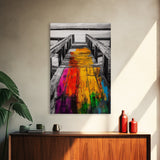 Dock, colorful, abstract, ocean, Canvas Print, nautical decor, coastal art, living room wall art, rustic boho painting, beach house wall art