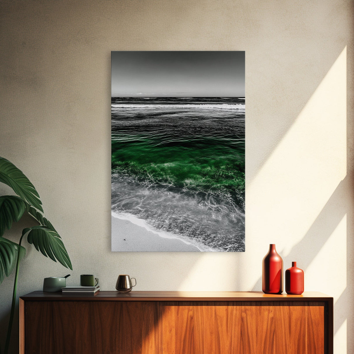 Ocean Waves, Coastal Wall Art, Beach House Decor, Canvas Print, Nautical Artwork, Minimalist Seascape, Blue and Green Painting
