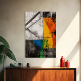 Abstract Geometric Art, Yellow Orange Blue Green, Black White Art, Minimalist Wall Decor, Contemporary Office Art, Framed Canvas Print