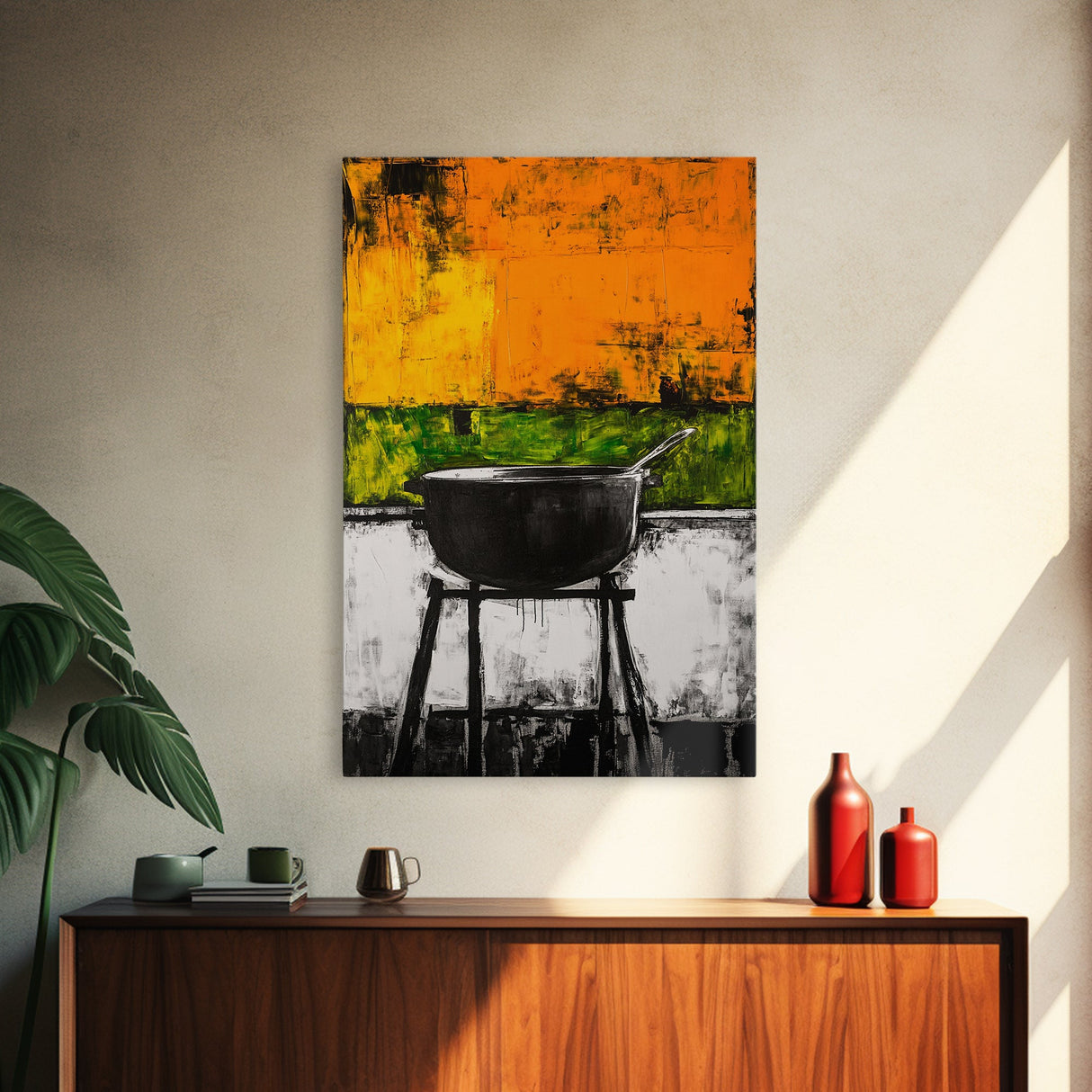 Abstract Kitchen Art, Modern Wall Decor, Rustic Cooking Print, Vibrant Boho Art, Large Wall Print, Dining Room Art, Framed Canvas Print