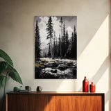 Forest Landscape Print, Black and White Tree Art, Cabin Wall Decor, Nature Inspired Art, Minimalist Scene, Framed Canvas Print
