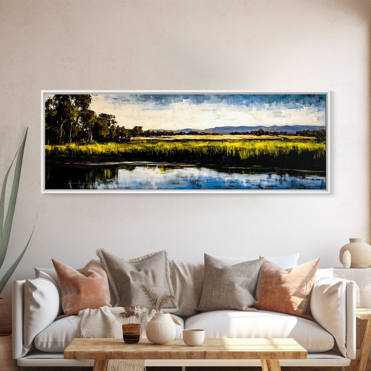 Serene River, Nature Landscape, Framed Canvas Print, Rustic Wall Art, Countryside Decor, Living Room Wall Art, Modern Farmhouse Style