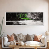 Misty Forest, River Landscape, Green Nature, Framed Canvas Print, Large Wall Art, Nature Wall Decor, Living Room Art, Modern Art