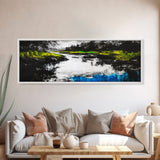 Moody River, Green Forest, Reflective Water, Canvas Print, Nature Wall Art, Tranquil Landscape, Modern Home Decor, Living Room Art