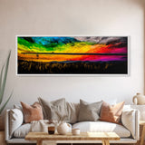 Fishing at Sunset, Rustic Cabin Decor, Lake House Art, Canvas Print, Outdoor Enthusiast Gift, Nature Lover, Vibrant Sky Painting