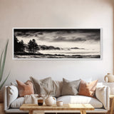 Misty Forest, Black and White Landscape, Minimalist Art, Large Wall Decor, Living Room Wall Art, Framed Canvas Print, Rustic Home Decor